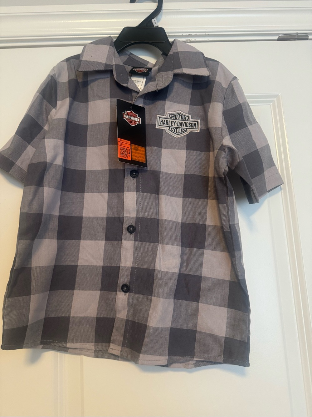 Harley-Davidson Black and Gray Plaid Short Sleeve Button-Front Shirt